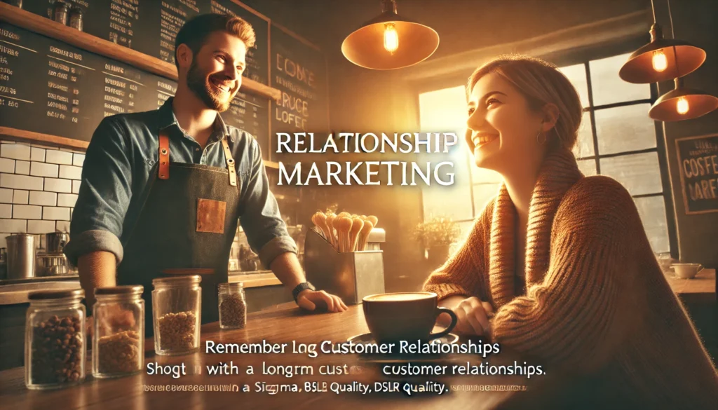 Imagem realista de marketing de relacionamento com cliente e barista trocando sorrisos em um café aconchegant