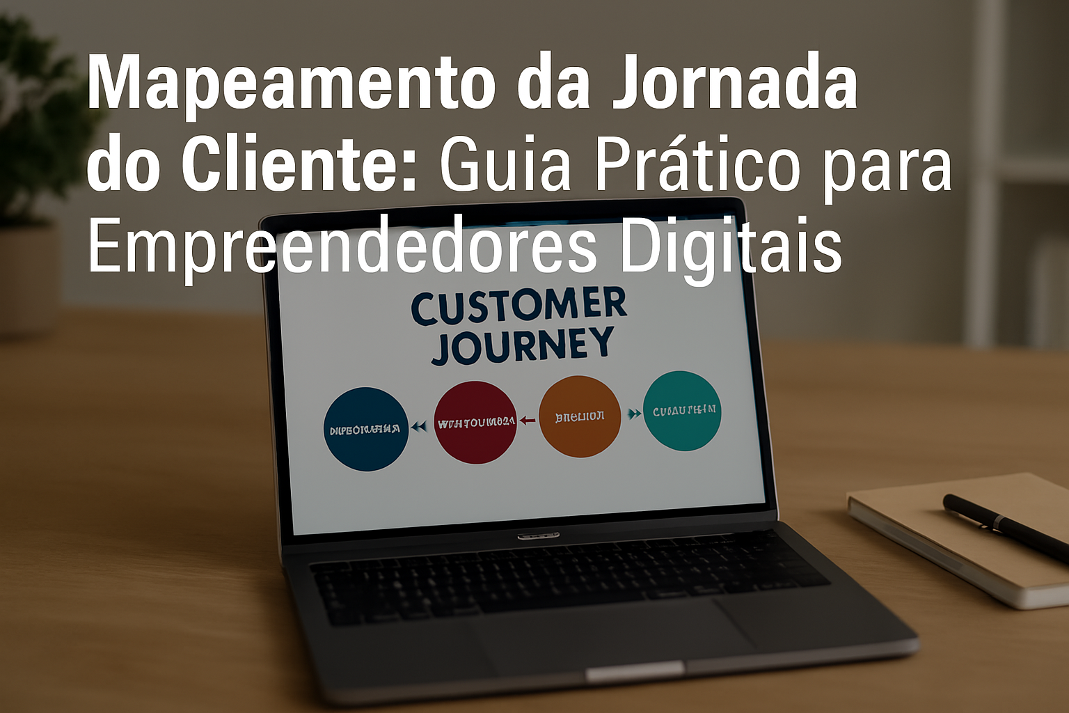 alt="Laptop exibindo mapa da jornada do cliente em ambiente de trabalho com iluminação natural"